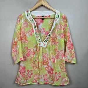 Vintage Floral Sheer Pink and Green Y2K Low Strapped Neck See Through Top